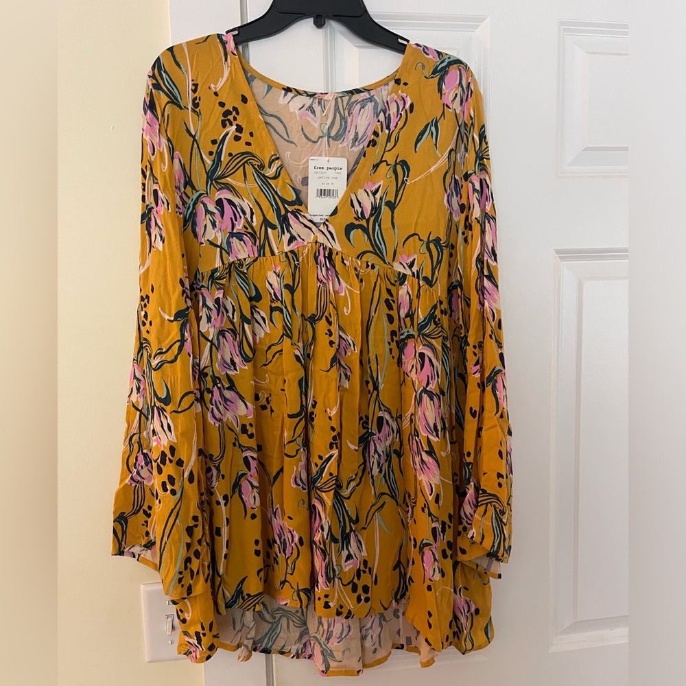 Free People Golden Yellow Bella Floral Print Tunic
